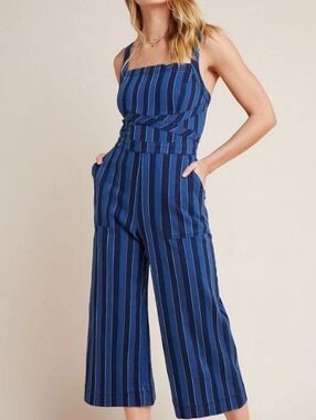 Denim Blue Striped Colorful Nicola Jumpsuit By Anthropologie Retail: $158 Size 2